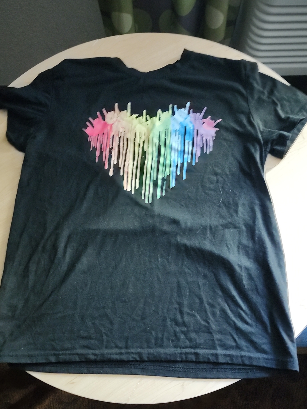 Rainbow Kids Black Tee with Drip Heart in Rainbow Colors